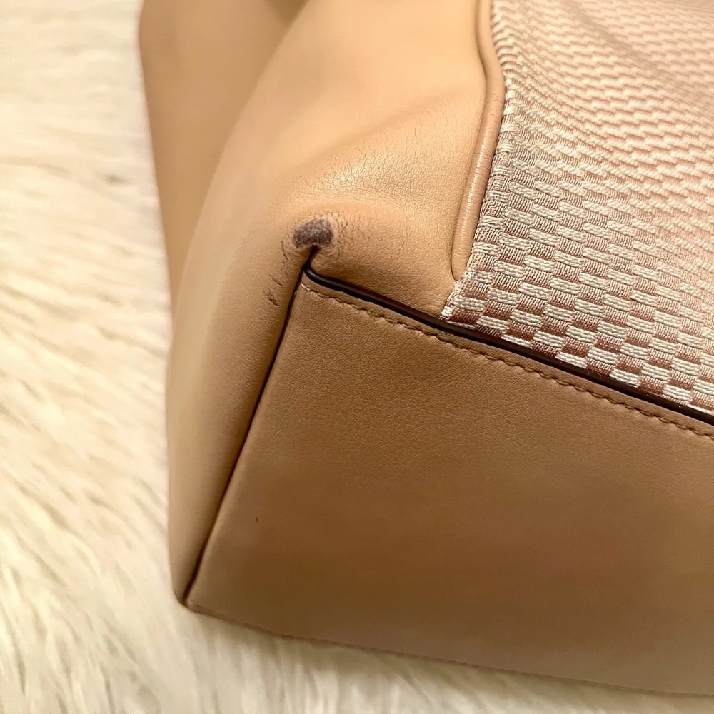 Coach Ava Legacy Jacquard Checkered Smooth Leather Color-Block Tote Bag